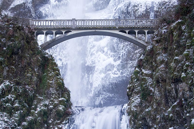 Multnomah Falls in winter Washington and Oregon drives